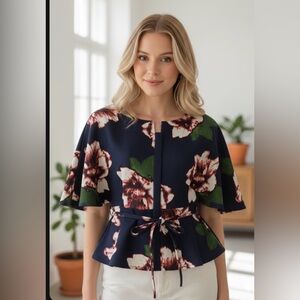 Marina Kaneva blue & red blouse‎ size 10